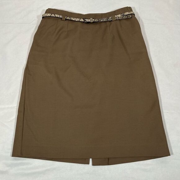 Van Heusen Tan Dark Khaki Pencil skirt snake skin pattern belt business office - Picture 3 of 10
